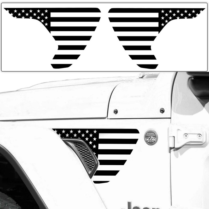 Bogar Tech Designs - Precut Side Fender Vent American Flag Vinyl Decal Compatible with Jeep Wrangler JL 2018-2025 and Gladiator 2020-2025, Matte Black - Image 1